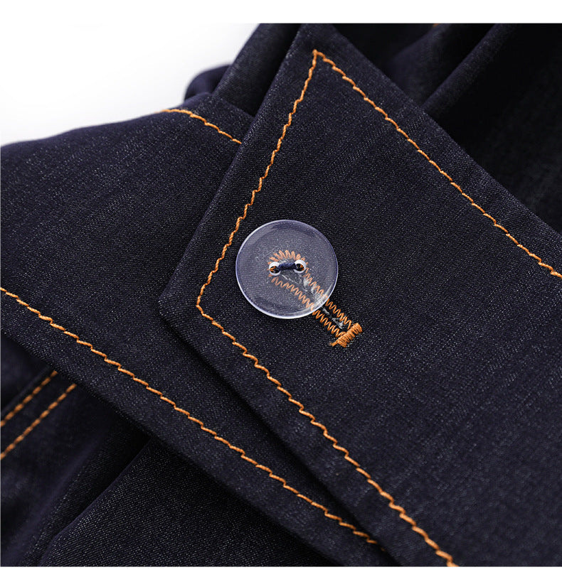 Slim Fit İpek Pamuk Denim Midi Elbise