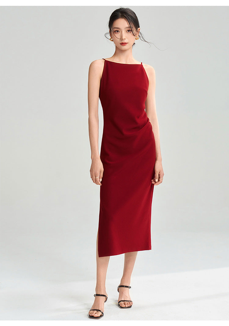 Düz Kırmızı Skinny Midi Elbise
