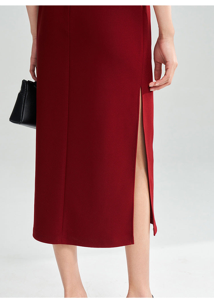 Düz Kırmızı Skinny Midi Elbise