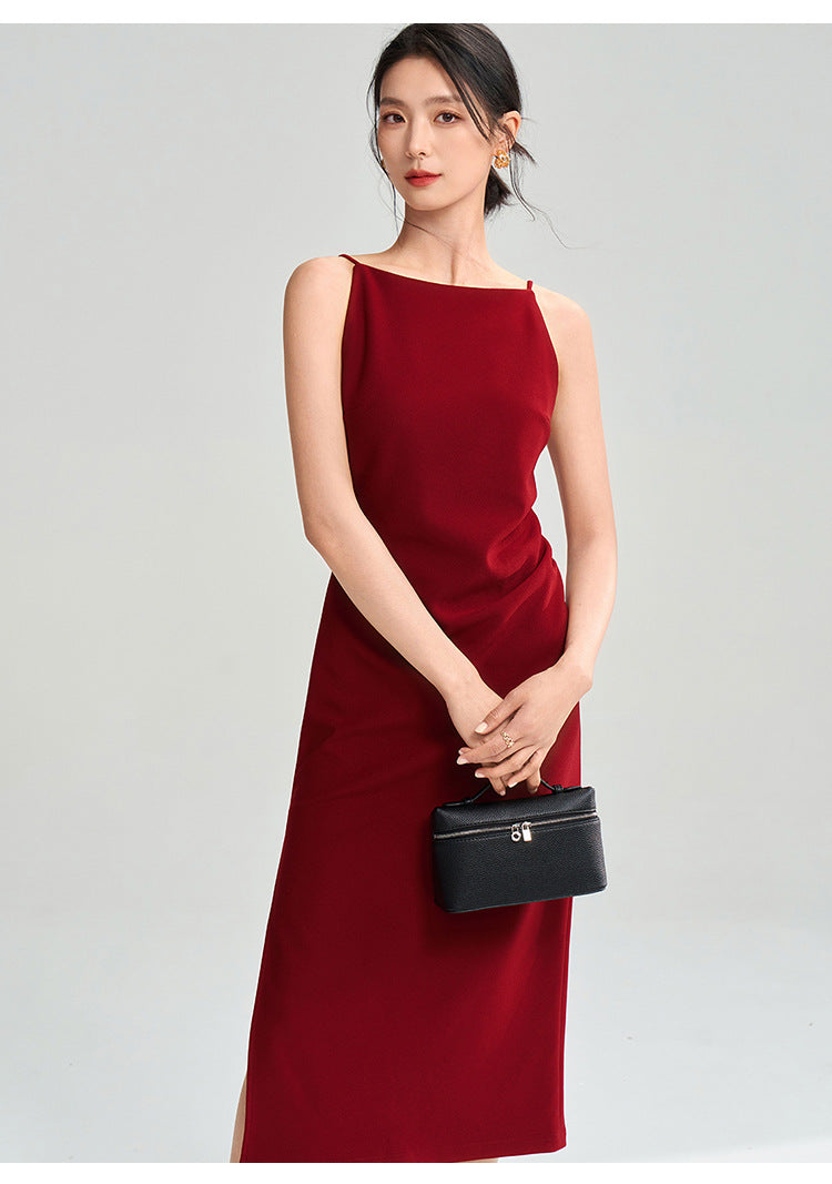Düz Kırmızı Skinny Midi Elbise