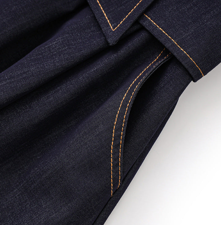 Slim Fit İpek Pamuk Denim Midi Elbise