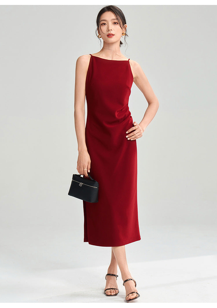 Düz Kırmızı Skinny Midi Elbise