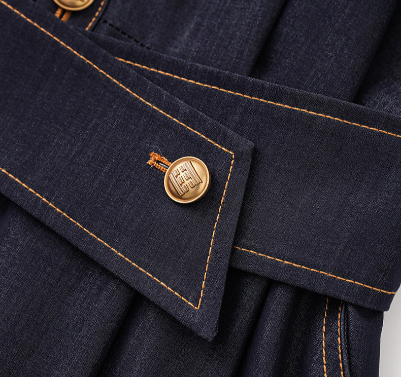 Slim Fit İpek Pamuk Denim Midi Elbise