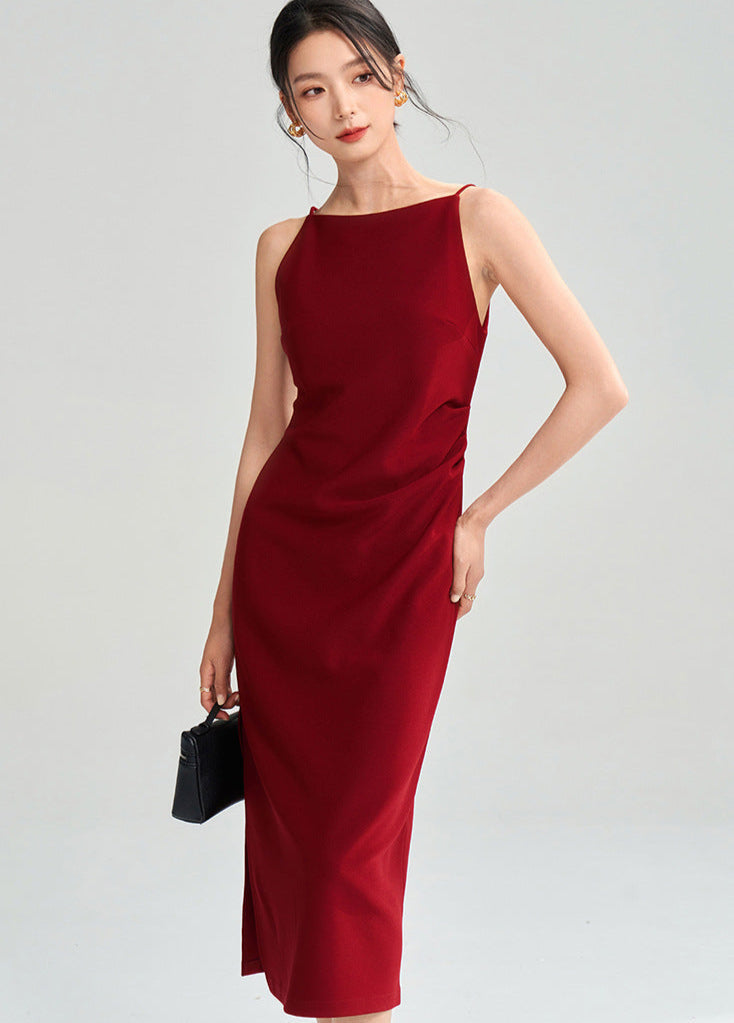 Düz Kırmızı Skinny Midi Elbise