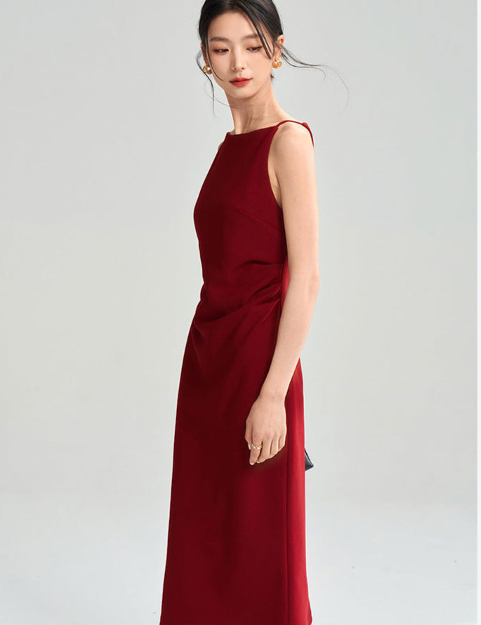 Düz Kırmızı Skinny Midi Elbise