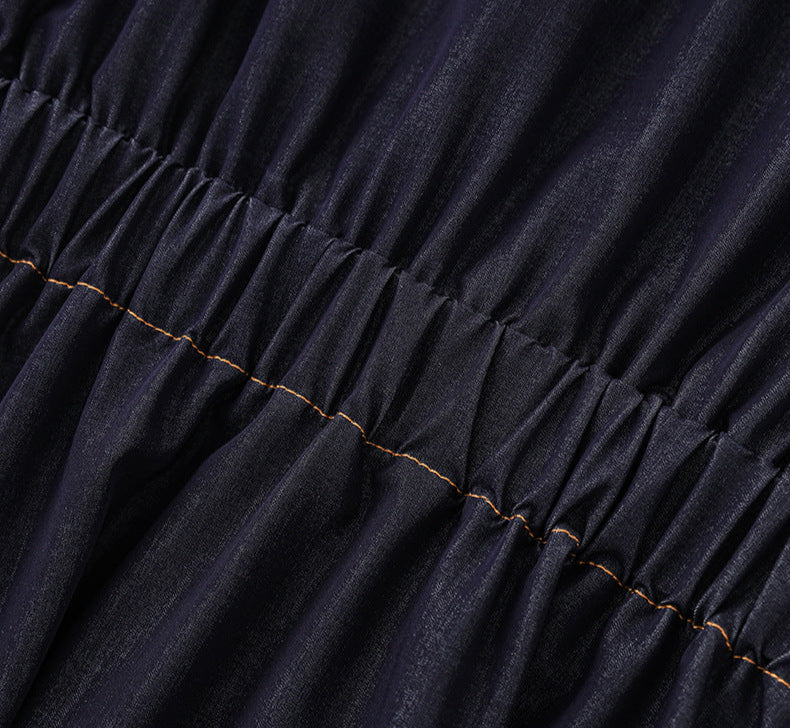 Slim Fit İpek Pamuk Denim Midi Elbise