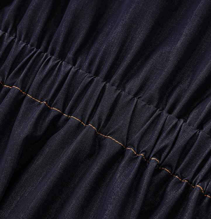 Slim Fit İpek Pamuk Denim Midi Elbise