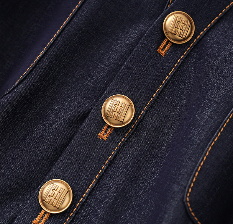 Slim Fit İpek Pamuk Denim Midi Elbise