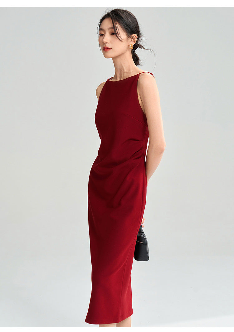 Düz Kırmızı Skinny Midi Elbise