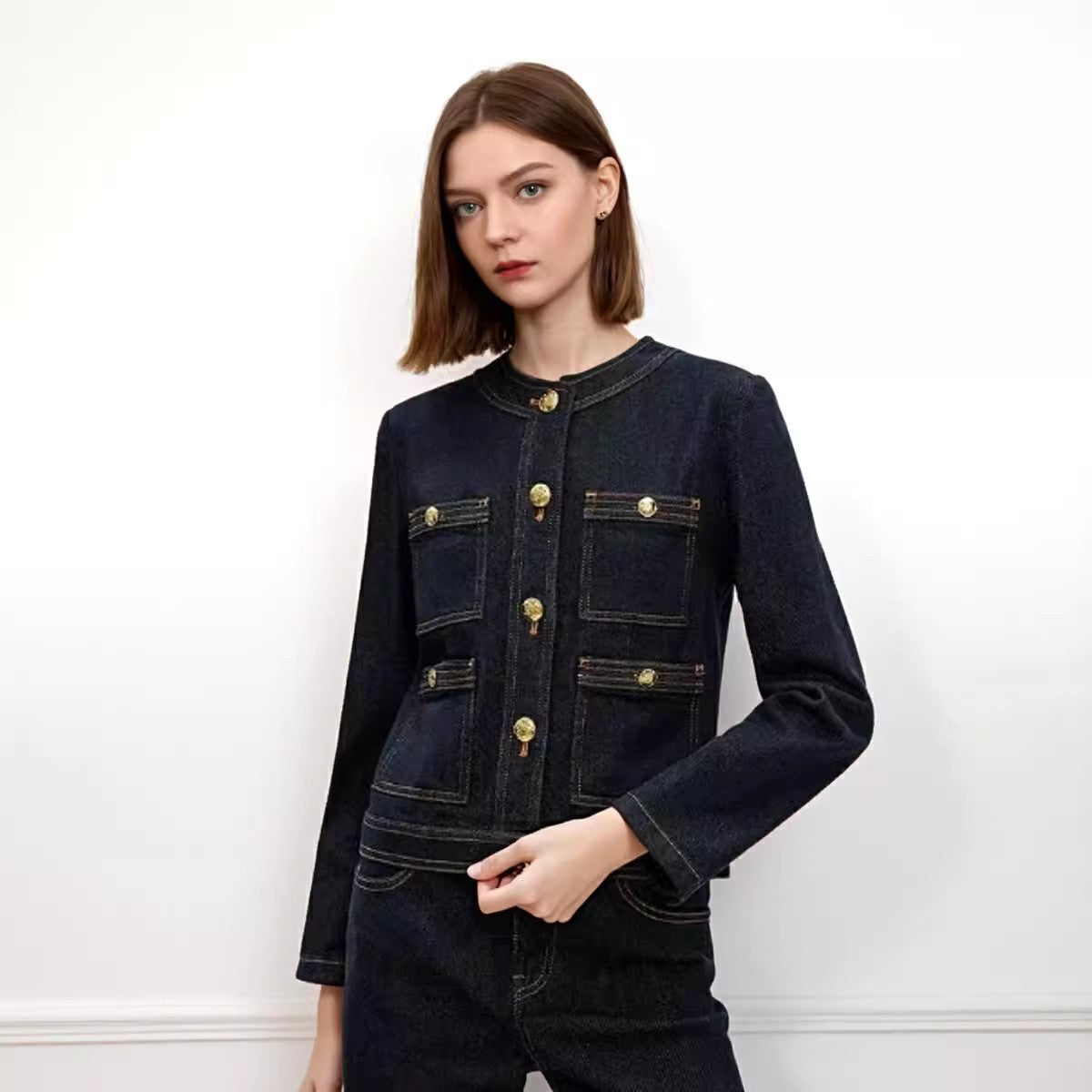 Lacivert Kısa Denim Ceket