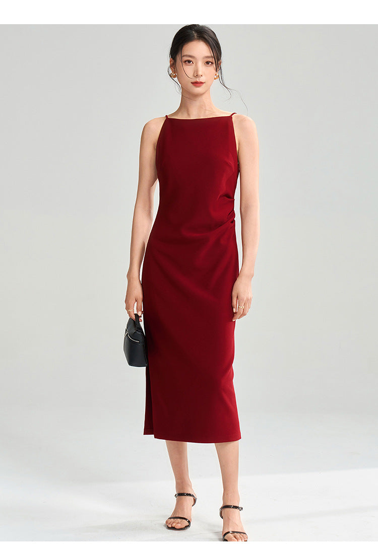 Düz Kırmızı Skinny Midi Elbise
