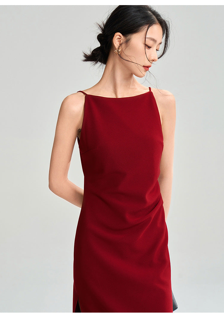 Düz Kırmızı Skinny Midi Elbise